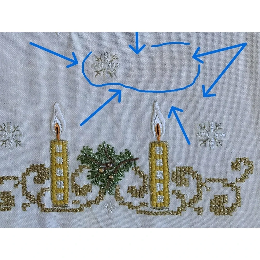 Holiday Xmas Candles Snowflakes Needlework Wool Runner Vtg / Antique 18x42